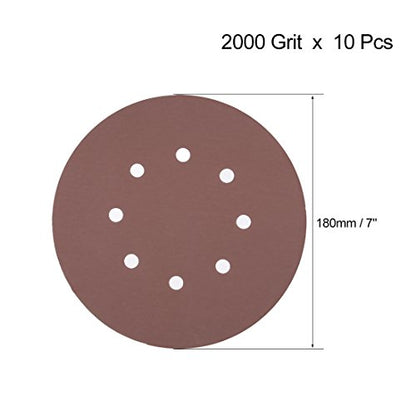 uxcell 10Pcs 7 Inch 8 Hole Hook and Loop Sanding Disc 2000 Grit Flocking Sandpaper Random Orbital Sander Paper - size: 2000 Grit