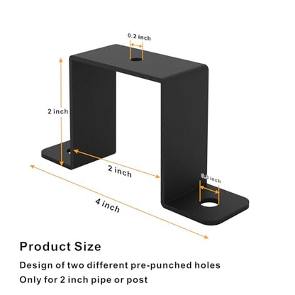 4Pcs Square Pipe Clamp, Black Strap Post Ties Brackets, U Shaped Connector Bracket, Wood Deck Fence Post Tie for Water Pipes, Balcony Railing, Stairs Railing - size: 2"x2"