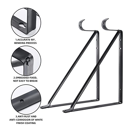 Closet Rod Brackets 11x9.5in, Closet Shelf Brackets 2 Pack, Black - size: 2 Pack, style: Black