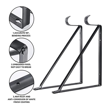 Closet Rod Brackets 11x9.5in, Closet Shelf Brackets 2 Pack, Black - size: 2 Pack, style: Black