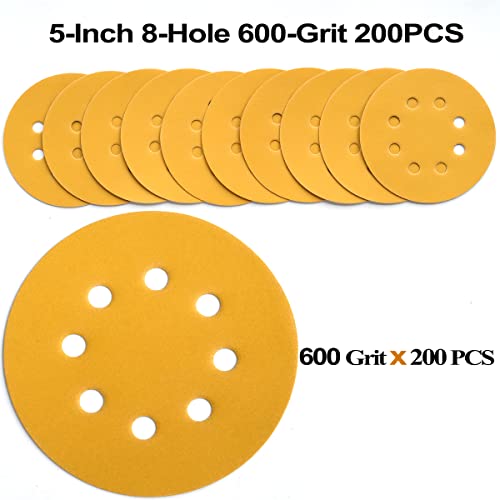 5-Inch 8-Hole Hook and Loop Sanding Discs 600-Grit, 200-Pack