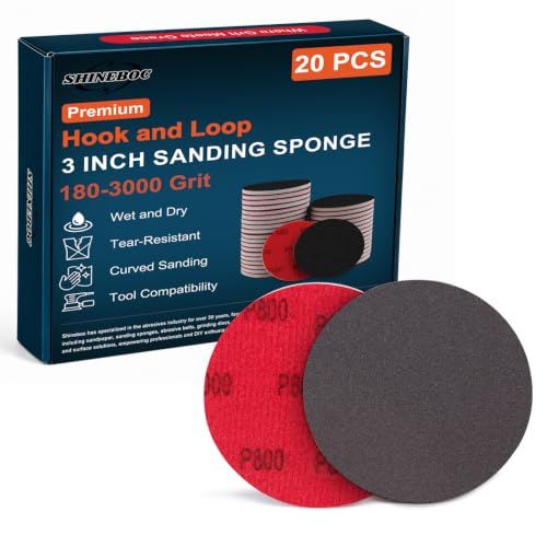 Shinboc 20 PCS 3 Inch Sanding Sponge 800 Grit, Hook and Loop Sanding Disc - style: 800 Grit
