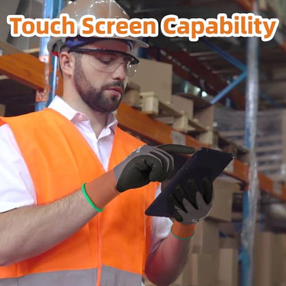 Schwer 3 Pairs Work Gloves Sandy Nitrile Coated, Touchscreen, LT5626, M - color: Grey, size: Medium