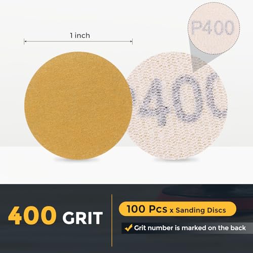 HARFINGTON 100 Pcs 1 Inch Sanding Discs 400 Grit Yellow Aluminum Oxide - size: 1 Inch(400 Grit)