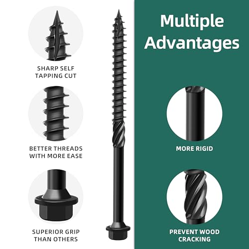 #14 x 8 Inch Wood Screws, 20-Pack Hex Head Lag Screw, Black Coating Carbon Steel Deck Screws for Timber, Log, and Landscape Wood Applications - size: #14 x 8"