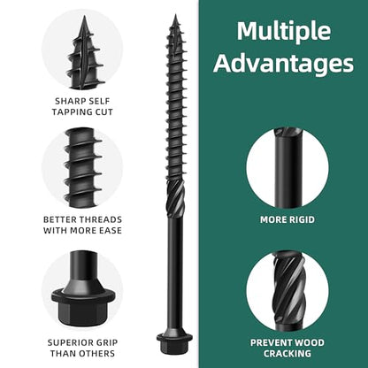 #14 x 8 Inch Wood Screws, 20-Pack Hex Head Lag Screw, Black Coating Carbon Steel Deck Screws for Timber, Log, and Landscape Wood Applications - size: #14 x 8"