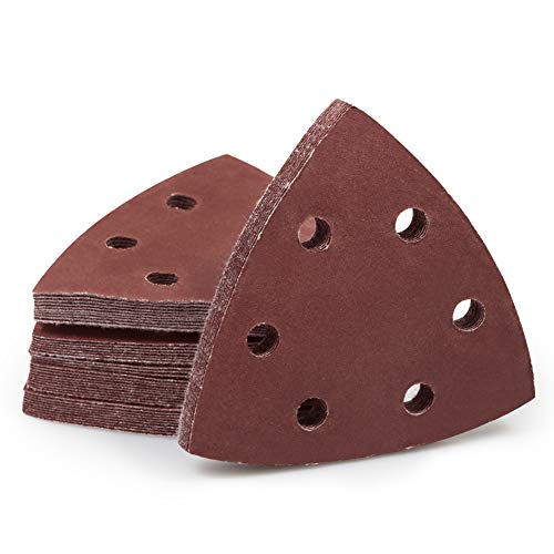 SPEEDWOX 50 Pcs Triangle Sanding Pads Hook and Loop 320 Grit Oscillating Sanding Pad 90mm 6 Holes Fit 3-1/2 Inches Oscillating Multi Tool Detail Sander Sandpaper Triangle Sanding Discs Sanding Tool - style: 320 Grit