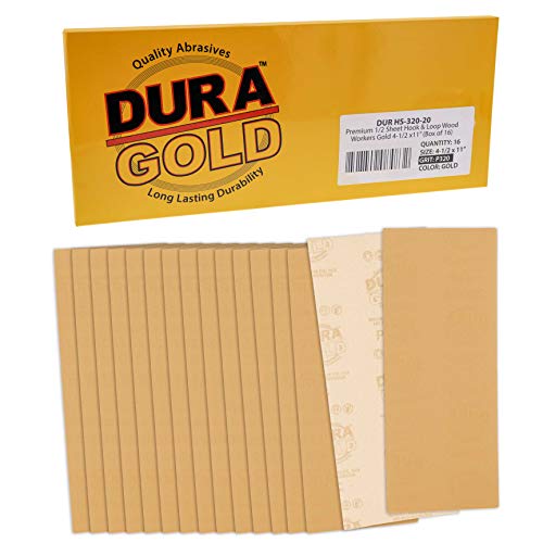 Dura-Gold Premium 1/2 Sheet Gold Sandpaper Sheets, 320 Grit (Box of 16) - size: 320-Grit