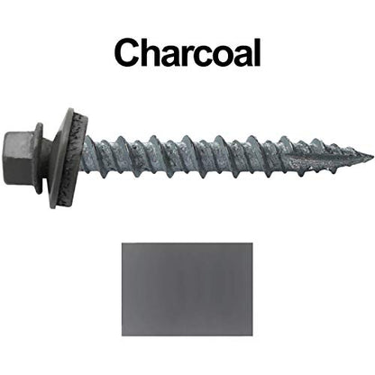 10 x 1-1/2" Charcoal Metal Roofing Screws - Hex Washer Head- Self-Starting/Tapping - EPDM Washer. 1 x 250 Count Bag - 250 Screws - color: CHARCOAL, size: 1-1/2"