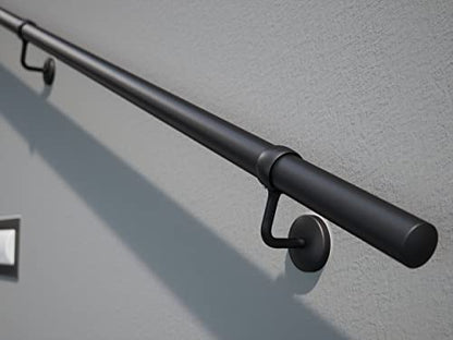 ROTHLEY 6.6 FT Industrial Handrails for Indoor Stairs: Modern Staircase Handrails Wall Mount Stair Handrail 1.6" Round Sturdy Pipe Hand Railings for Steps Matt Black Powder Coat Stairway Railing - size: 6.6FT
