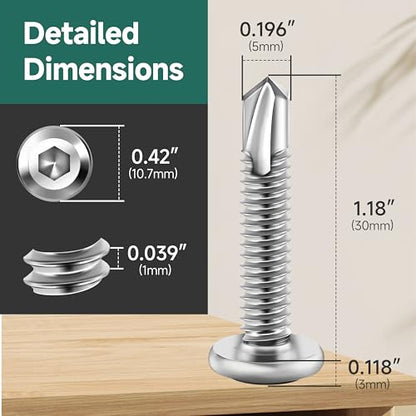 100Pcs 10 x 1-1/4" Sheet Metal Screws, Stainless Steel Flat Head Socket Cap Self Drilling Screw, Allen Socket Drive, Self Tapping Screws with Drill Bit - color: Silver, size: #10 x 1-1/4"