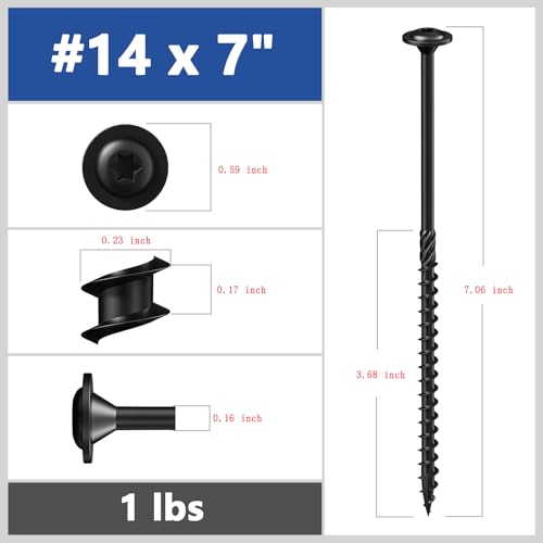 Wensilon #14 x 7 Black Lag Screws,Construction Screw,19PCS 1lbs 6.3x180mm - color: Black, size: #14 x 7"