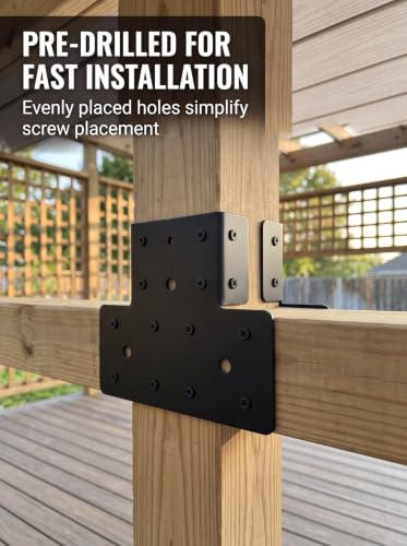 4x4 T-Shaped Column Beam Connectors Multi-Use Brackets for Pergolas - color: Black-4x4