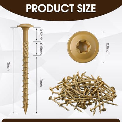 Threlaco 200 Pcs #14 x 3 Inch Wood Screws Structural Lag Screws, Yellow - color: Yellow, size: #14 x 3 inch