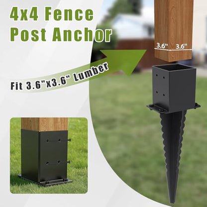 4 Pcs 4x4 Fence Post Anchor Ground Spike (Actual 3.6“x3.6”),22" Post Spike