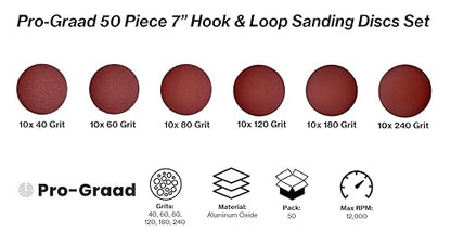 50PCS 7" Sanding Discs – 60/80/120/180/240 Grits, Hook & Loop