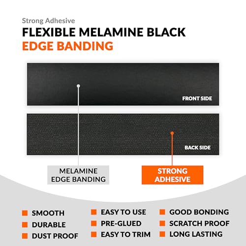 Black Edge Banding 3/4 inch x 25 ft Melamine Iron On Adhesive Edging Cabinet Repair Laminate Shelf Board Countertop Furniture Strip Wood Veneer Tape Trim Peel Stick Cabinet Molding Vinyl PVC Iron - color: Black, size: 3/4 in x 25 ft