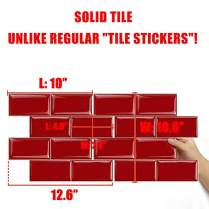 STICKGOO Peel and Stick Subway Tile, Stick on Tiles Backsplash for Kitchen & Bathroom in Red (Pack of 10, Thicker Design) - color: Red