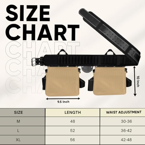 Fueri Electrician Tool Belt and Suspender Combo, Back Support Padded Belt - color: Black and Beige Tool Belt With Suspender, size: Medium ( 30'' - 36'' )