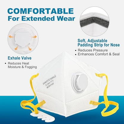 LotFancy N95 Mask for Adults, NIOSH Approved, N95 Face Mask with Valve