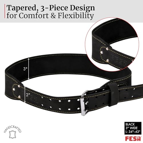 FESA Men's Leather Tool Belt - Handcrafted Top Grain Leather Tool Pouch Belt for Carpenters & Other Trade Professionals - color: Black - 3" Wide - L