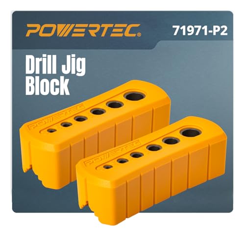 POWERTEC Drill Guide - Multi-Functional Drill Jig Block w/ 6 Common Drill Bit Sizes - for Straight Drilling Holes, Woodworking Tool, 2 PK (71971-P2) - style: 2PK Multi-Functional Drill Guide Jig Block