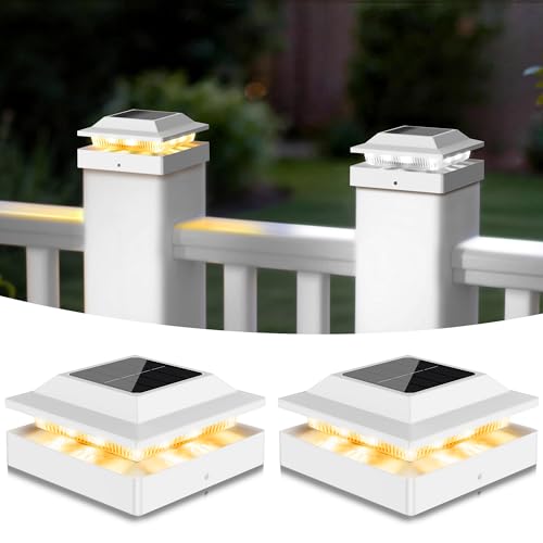 Solar Post Cap Lights for 4x4 Wood/Vinyl Posts, 2 Pack - color: White, size: 2 Pack