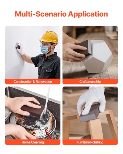VEVOR Sanding Sponge, 4 Pcs, 60/80/120/220 Grit Assortment, Washable and Reusable Sanding Blocks for Dry & Wet Use, Coarse to Fine Sandpaper Blocks, for Polishing Drywall Wood Plastic Metal Furniture