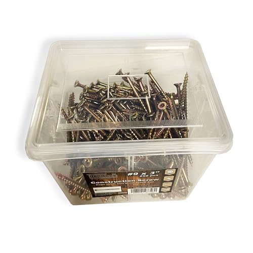 #9 x 3 Wood Construction Screws – Zinc Yellow Coated, Self-Drilling Point, Bugle Head, Torx Drive – Heavy-Duty Framing & Carpentry Screws – 250 Count - size: #9 x 3" (250 pcs)