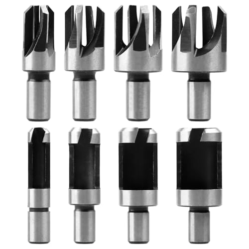 8-Piece Wood Plug Cutter Set, Straight & Tapered, 1/4-5/8 in - style: Round Shank