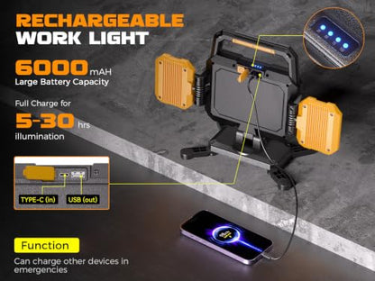 YZONI 4000LM Rechargeable LED Work Light, Magnetic Portable Shop Light
