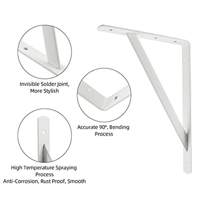 Heavy Duty Shelf Brackets, 12 x 8 Inch White Metal L Brackets, 10 Pack - color: White, size: 12 inch x 8 inch-10pcs