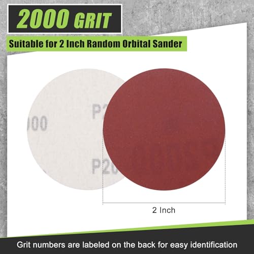 DTGN 2In 2000Grit Hook and Loop Sanding Disc 10Pcs Red Aluminum Oxide - color: Red, size: 2 Inch(2000 Grit)