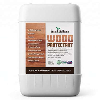 Smart BioHemp Plant-Powered 5-Gallon Wood Protectant, Protects Wood from Water & UV Rays, Penetrating Treatment for Outdoor and Indoor Furniture, Marine, and Decking, 1500-2000 Sq. Ft of Coverage - size: 5 Gallon