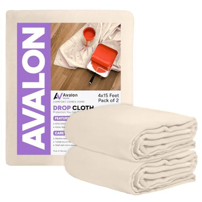 Canvas Drop Cloth for Painting 4x15 feet Pack of 2-8oz Painters Drop Cloths for Painting - All Purpose Canvas Tarps for Floor & Furniture Protection - Recycled Cotton Fabric - size: 4x15 Ft - 2 pc