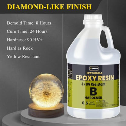 TAKIMO 1 Gal 3X UV Resistant Crystal Clear Epoxy Resin Kit, 1:1 High Gloss - size: 128 Fluid Ounces
