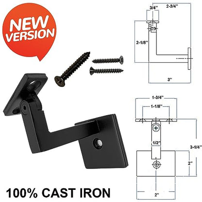 Modern Adjustable Heavy-Duty Brackets (3-Pack) Easy to Install Solid Bracket for Stair Railing - Real Satin Black NOT Matte or Flat Color