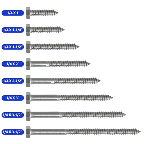 1/4 X 1-1/2" Hex Head Lag Screws Bolts, 304 Stainless Steel 18-8, Hexagon Head Wood Screws Hex Lag Screws, Pack of 20 - size: 1/4 X 1-1/2"