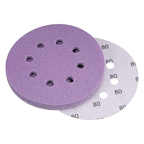uxcell 10Pcs 5-Inch Purple Sanding Discs 80 Grits 8 Hole Hook and Loop Professional Aluminum Oxide Sand Paper Wet Dry Polish for Wood Metal Paint Finish - style: 80 Grit