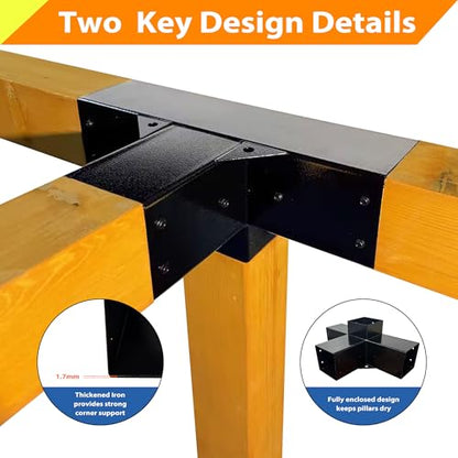 Pergola Kit with 3-Way Brackets & 4-Way Corner Brackets - size: 18-Pc Flat kit: 4P 3-Way+2P 4-Way+ 6P Base&Cover