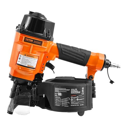VEVOR MCN55 Coil Siding Nailer, 70-120PSI Air Coil Nailer 1 inch to 2-1/4 inch 15 Degree Pneumatic Siding Nail Gun for Siding, Pallet Sheathing, Fencing, Decking - size: 11.14 x 11.93 x 5 in