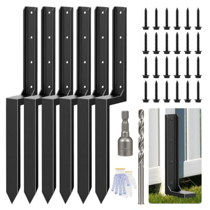 6-Pack Fence Post Saver Kit, 1/8-Inch 11-Gauge Galvanized Steel Ground Anchors, No-Dig Repair Spike for 4x4 & 6x6 Wood Posts, Heavy-Duty H-Shape Stake with Double-Layer Rust Shield