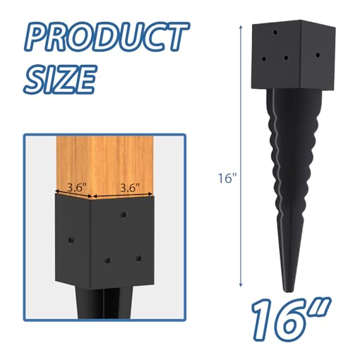 6 Pcs 16" 4"x4" Fence Post Anchor Ground Spike (Fit 3.6"x3.6") Post
