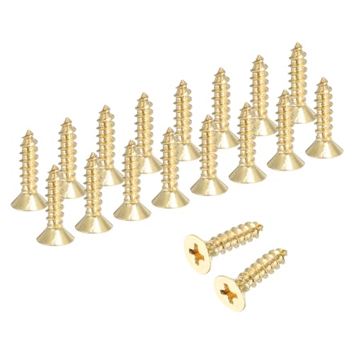 MECCANIXITY Brass Phillips Wood Screws, M4 x 16mm Brass Phillips Flat Wood Screws Self-Tapping Furniture Connector for Door Hinges, Wood Crafts and DIY Projects,(Gold Tone, Pack of 18) - size: M4 x 16mm