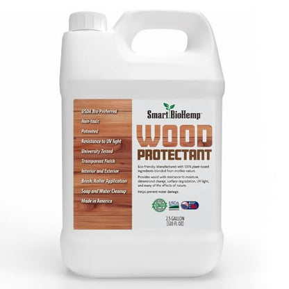 Smart BioHemp Plant-Powered 2.5-Gallon Wood Protectant, Protects from Water & UV Rays, Penetrating Treatment for Outdoor and Indoor Furniture, Marine, and Decking, 750-1000 Sq. Ft of Coverage - size: 2.5 Gallon