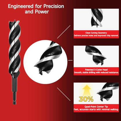 8PCS 6" Wood Auger Drill Bit Set (3/8" to 1-1/4") with Wood Case - size: 3/8"-1-1/4" x 6", 8 Pcs