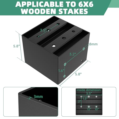 6x6 Post Base, Concealed Fastener Concrete Post Anchor,Elevated Post Base - size: 6×6inch 2PCS