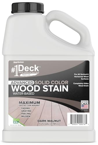 #1 Deck Premium Advanced Solid Color Outdoor Wood Stain and Sealer in One – Water Based Sealant for Wood Decks, Fences, & Siding - 1 Gal - Made in USA - Dark Walnut - color: Dark Walnut, size: 1 Gallon