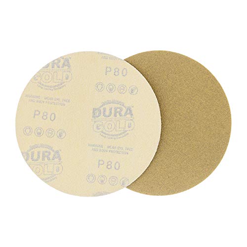 Dura-Gold Premium 6" Gold Sanding Discs, 80 Grit, Hook & Loop, Box of 50 - size: 80-Grit