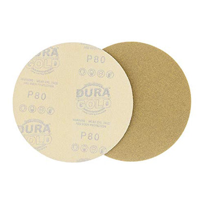 Dura-Gold Premium 6" Gold Sanding Discs, 80 Grit, Hook & Loop, Box of 50 - size: 80-Grit